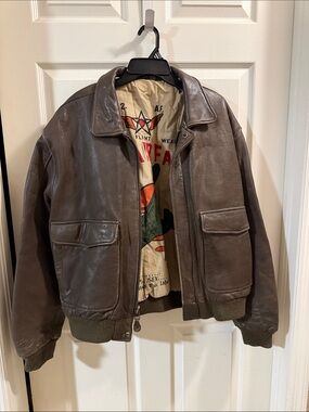 Vintage U2 Wear Me Out Brown Leather Bomber Jacket - Flight Wear Style